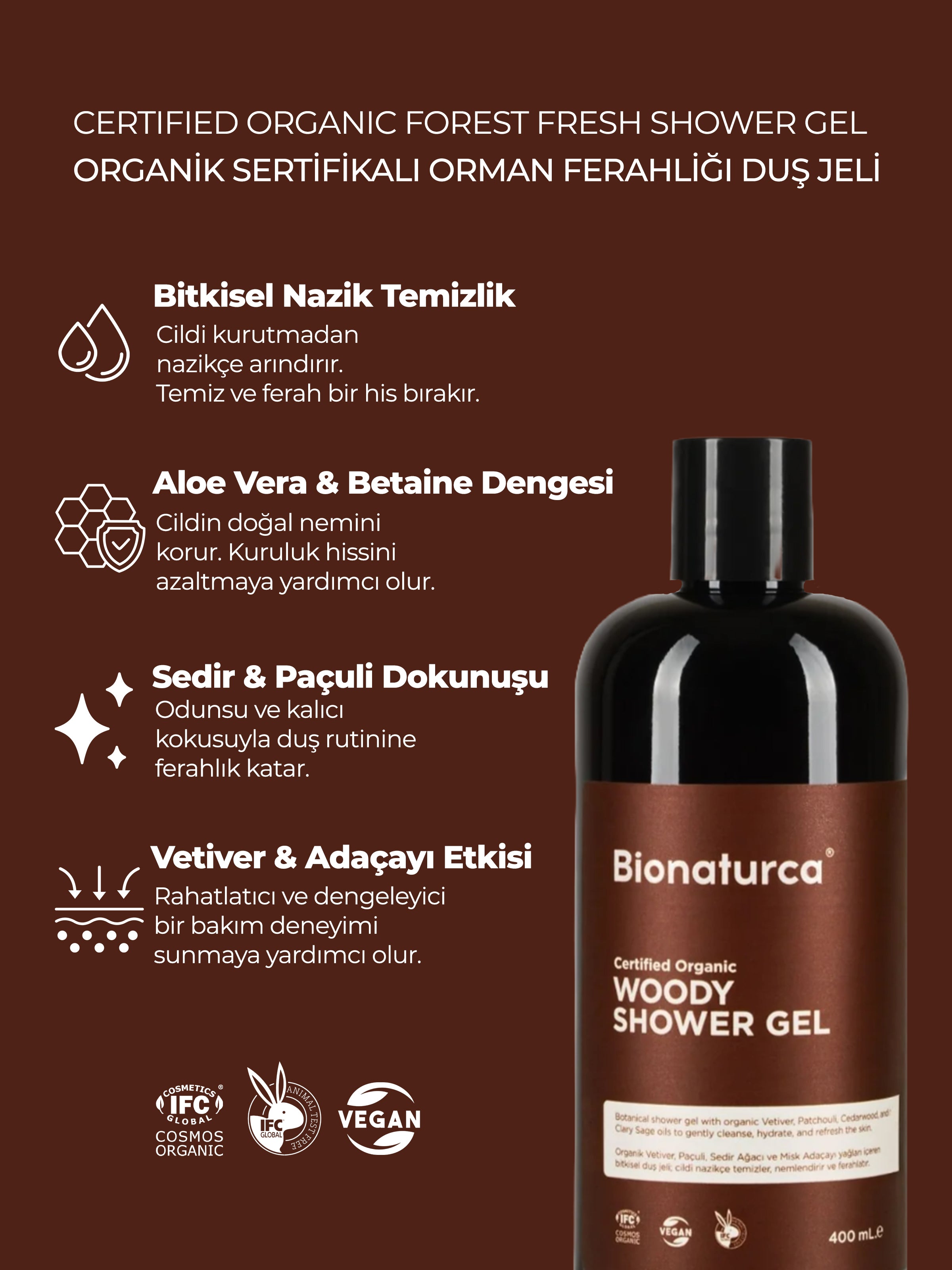 Organik Sertifikalı Orman Ferahlığı Duş Jeli 400 ml - Bionaturca