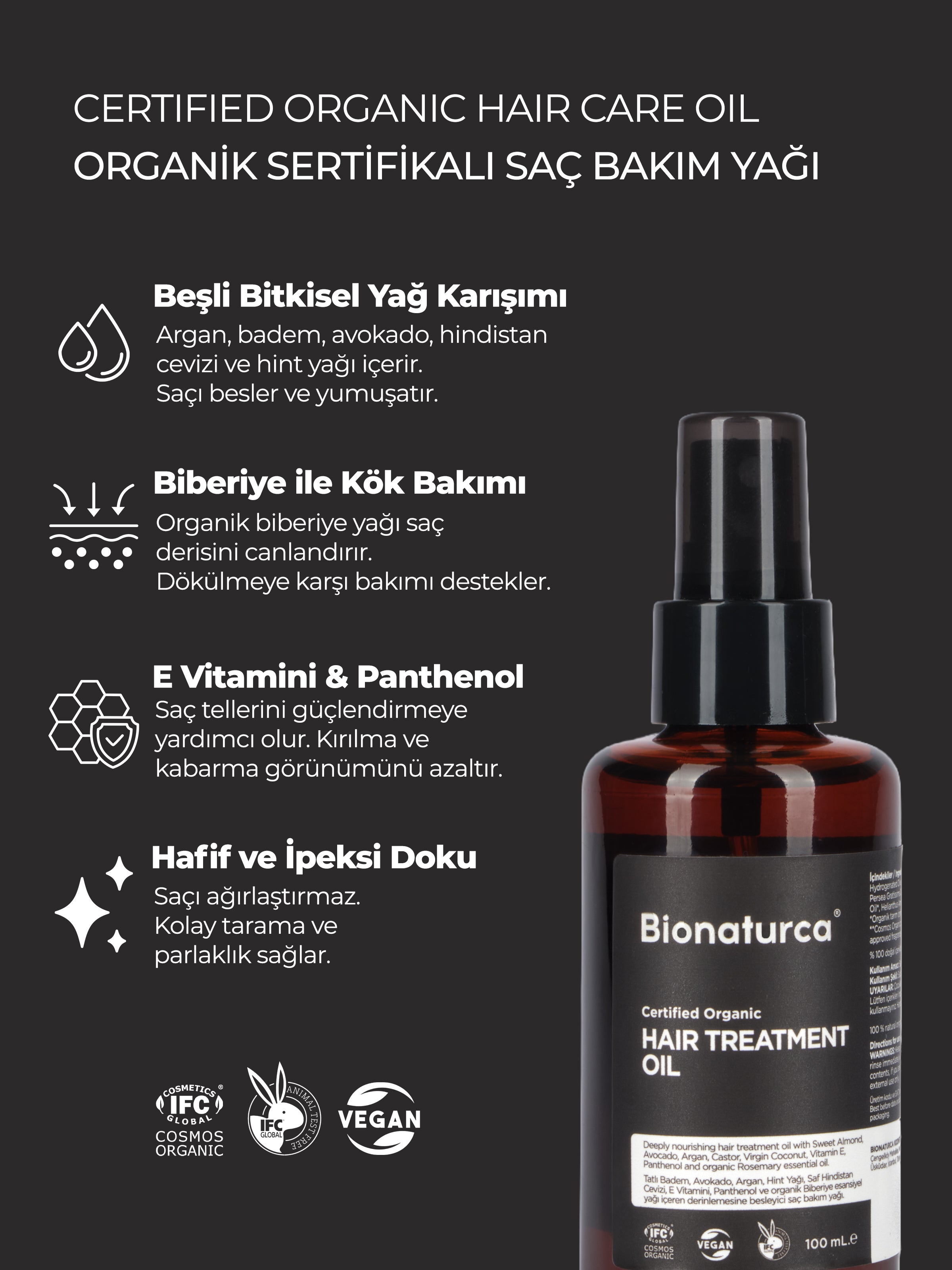 Organik Sertifikalı Yıpranma Karşıtı Canlandırıcı Saç Bakım Yağı 100 ml