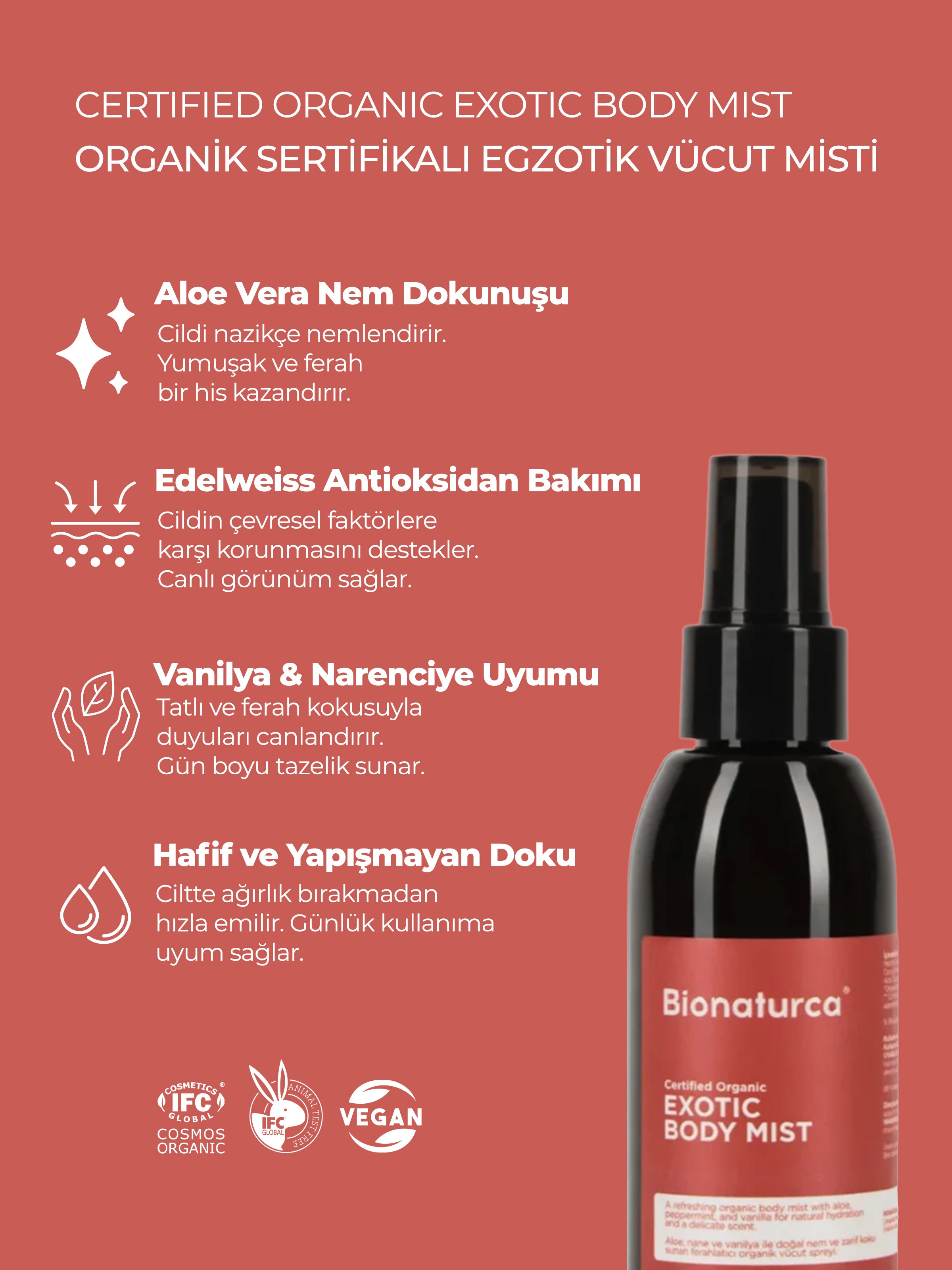 Organik Sertifikalı Egzotik Vücut Misti 125 ml - Bionaturca