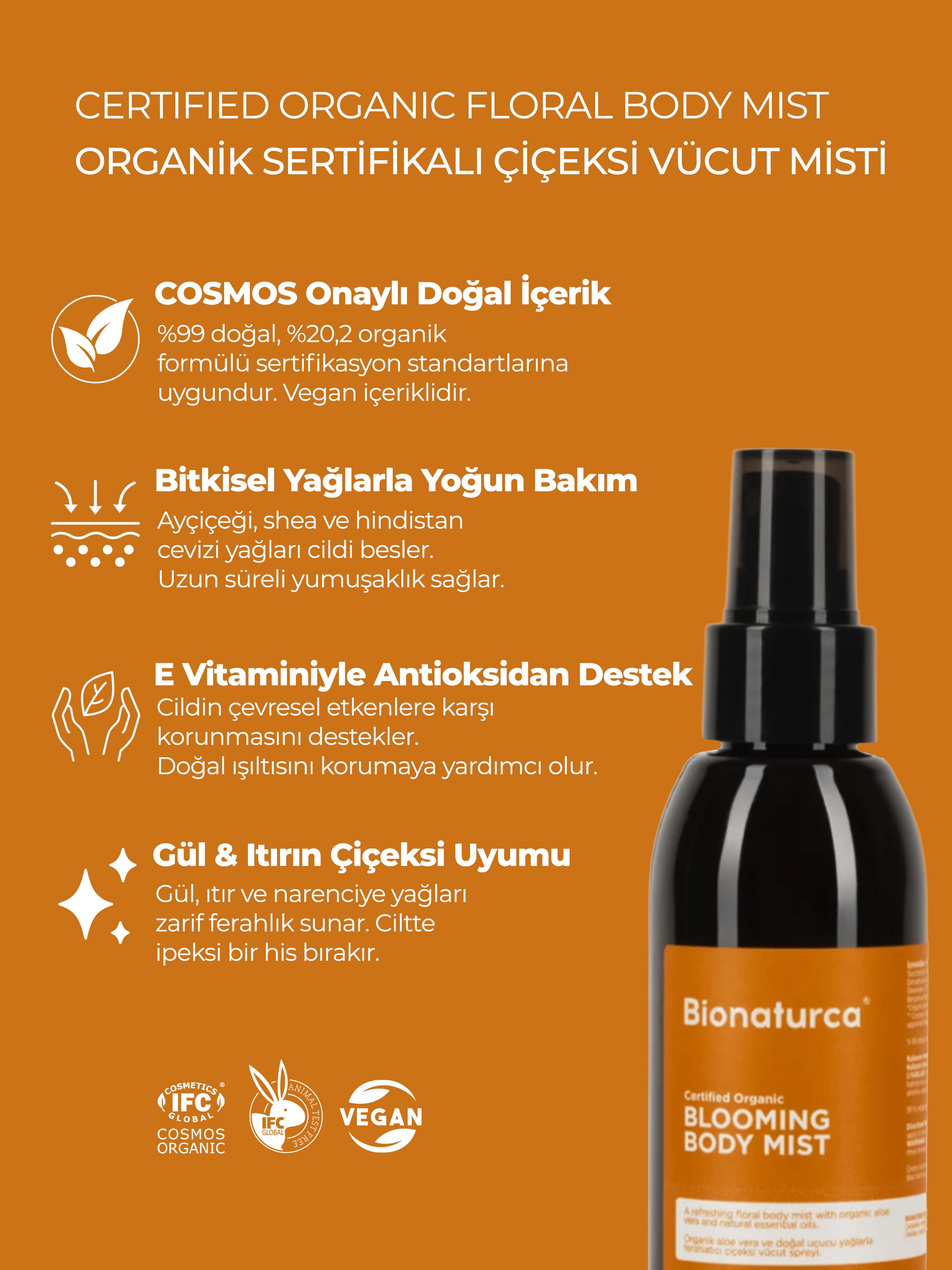 Organik Sertifikalı Çiçeksi Vücut Misti 125 ml - Bionaturca
