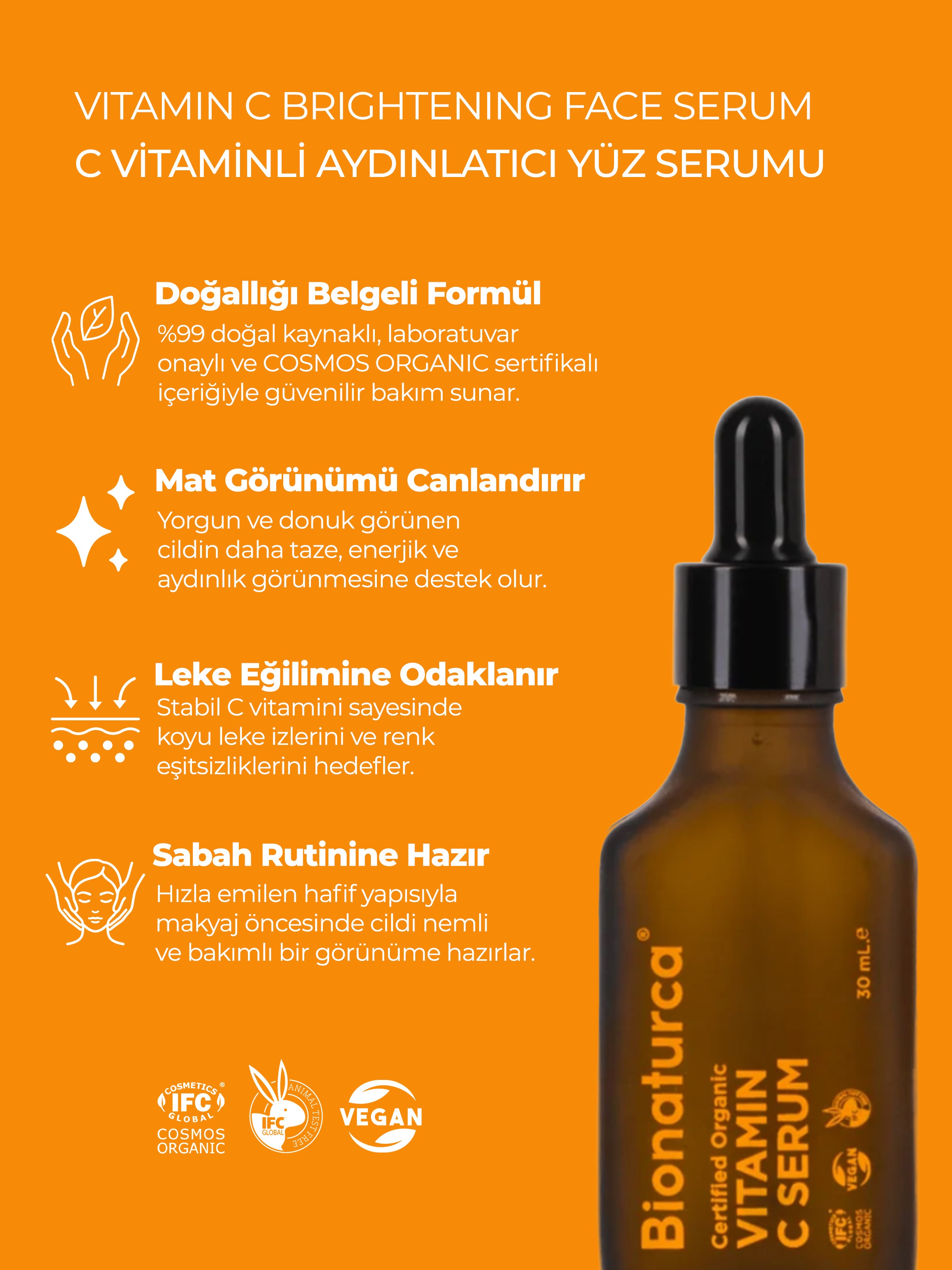 Organik Sertifikalı C Vitaminli Aydınlatıcı Yüz Serumu 30 m l- Bionaturca