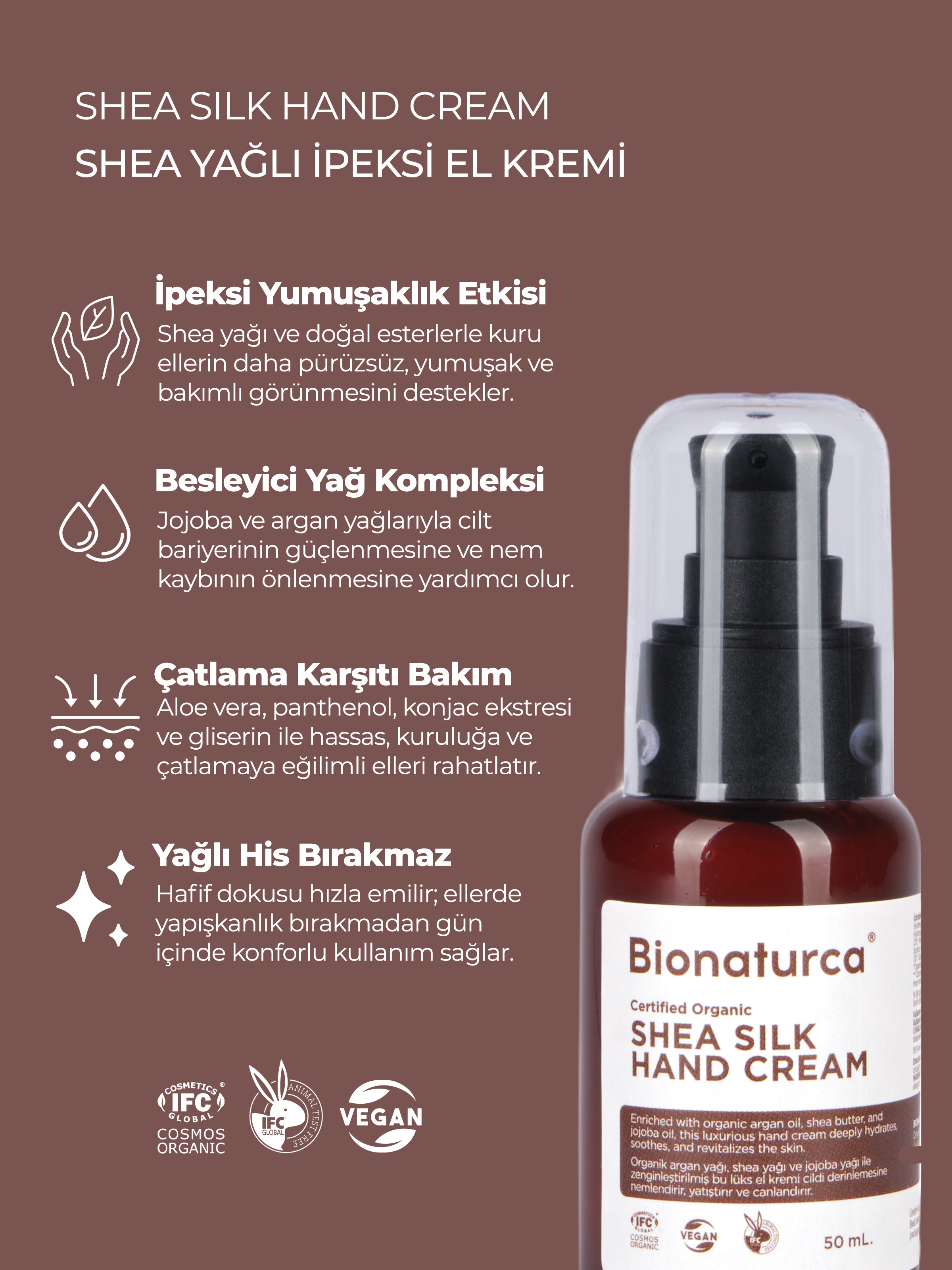 Organik Sertifikalı Shea Yağlı İpeksi El Kremi 50 ml