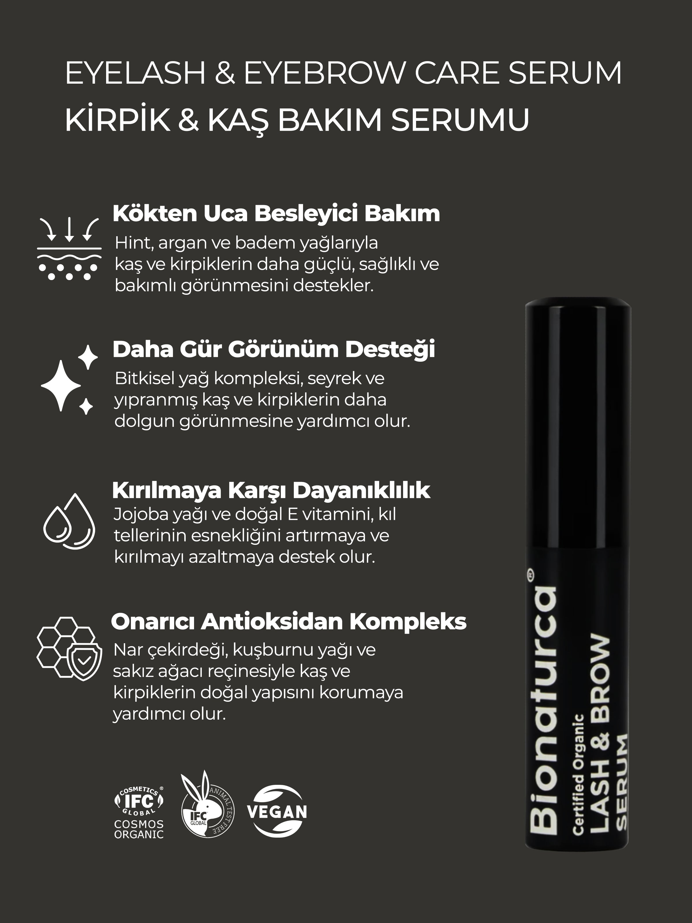 Organik Sertifikalı Kirpik & Kaş Bakım Serumu 4,5 ml - Bionaturca