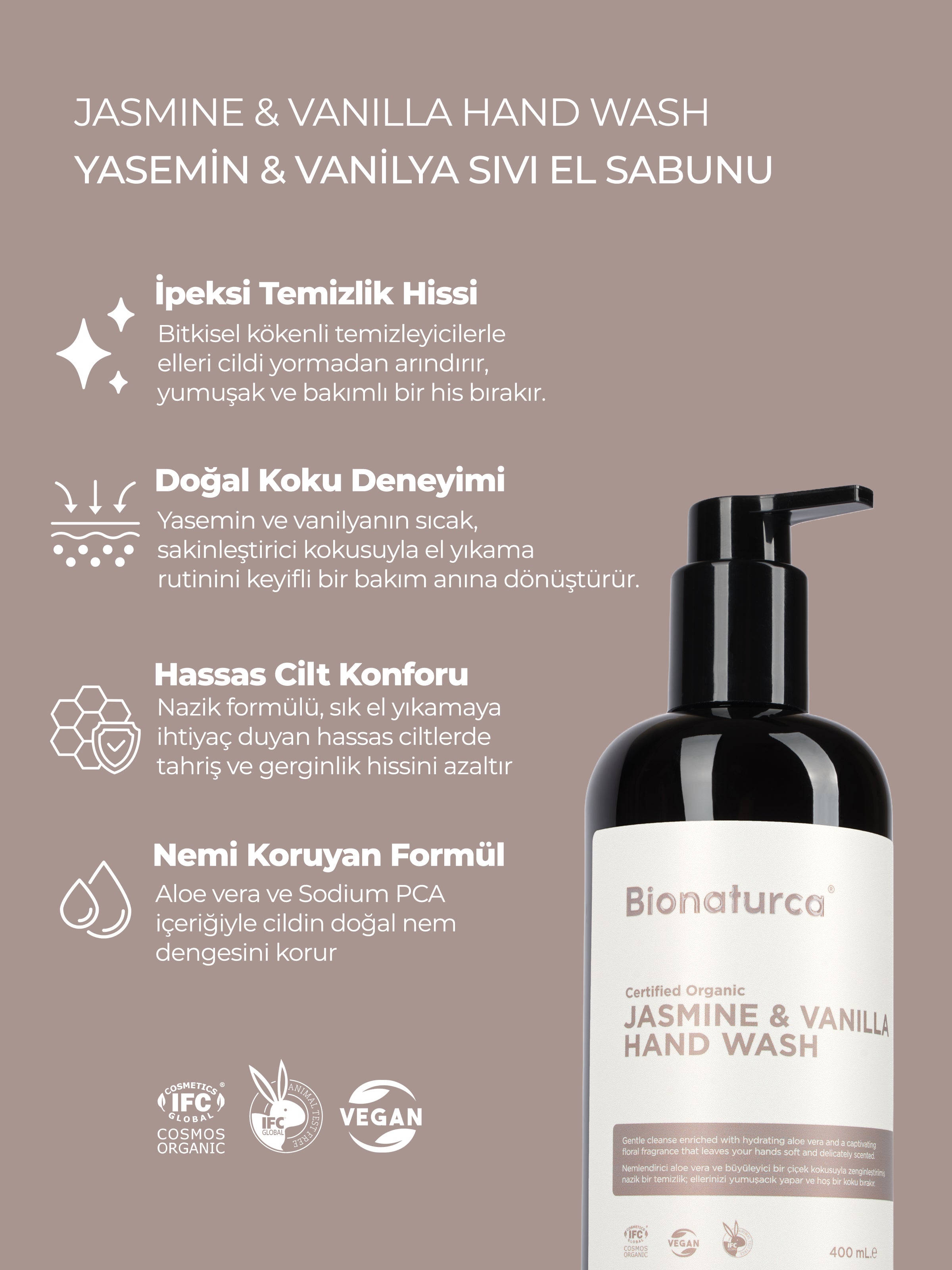 Organik Sertifikalı Yasemin & Vanilya Sıvı El Sabun 400 ml