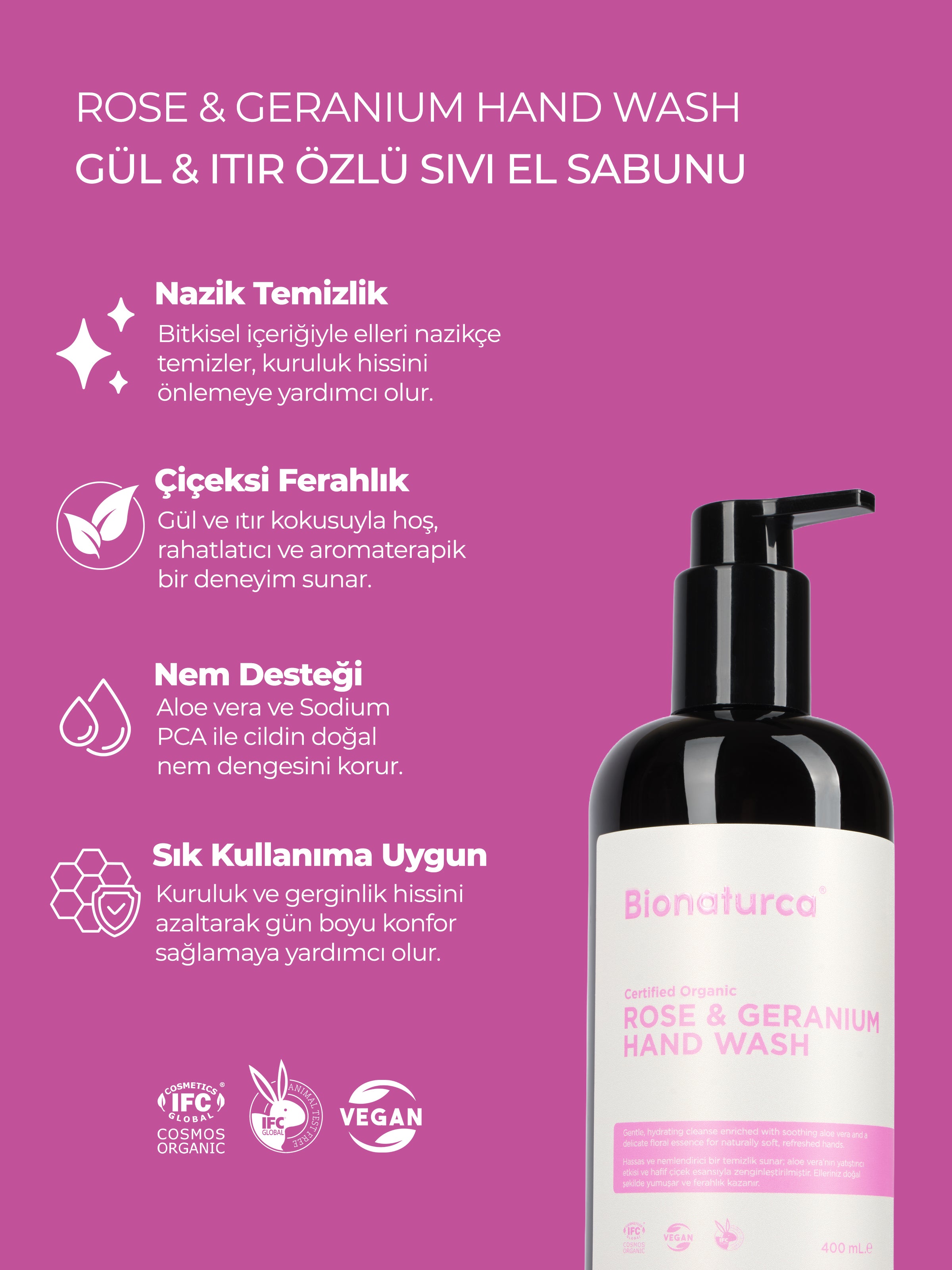 Organik Sertifikalı Gül & Itır Özlü Sıvı El Sabun 400 ml
