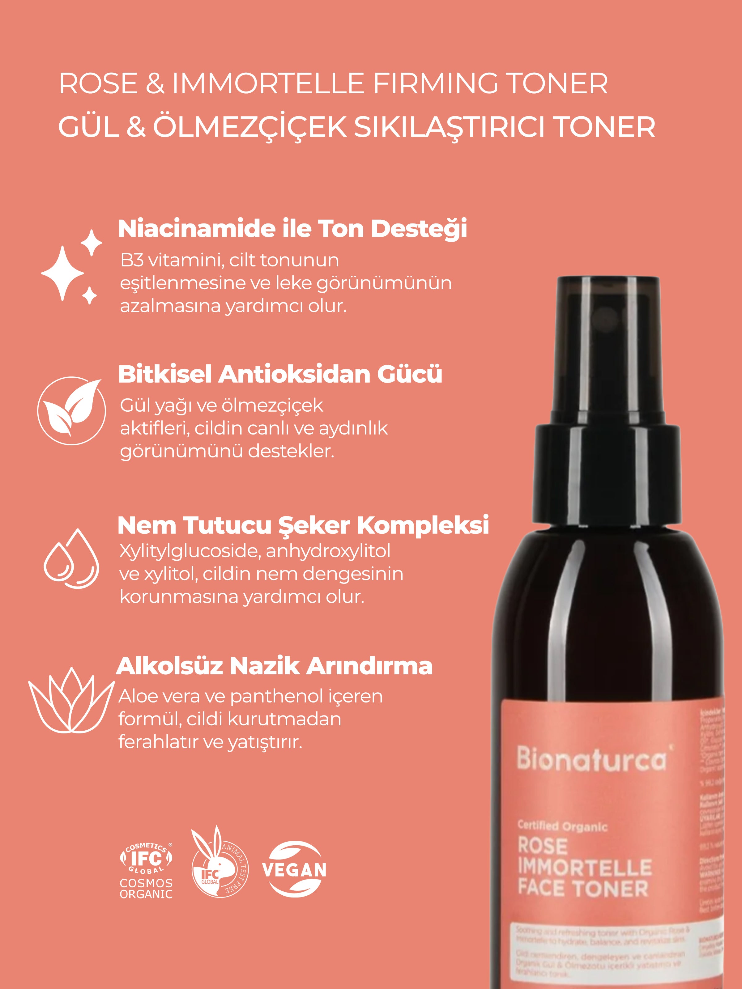 Organik Sertifikalı Gül & Ölmezçiçek Sıkılaştırıcı Toner 125 m l- Bionaturca