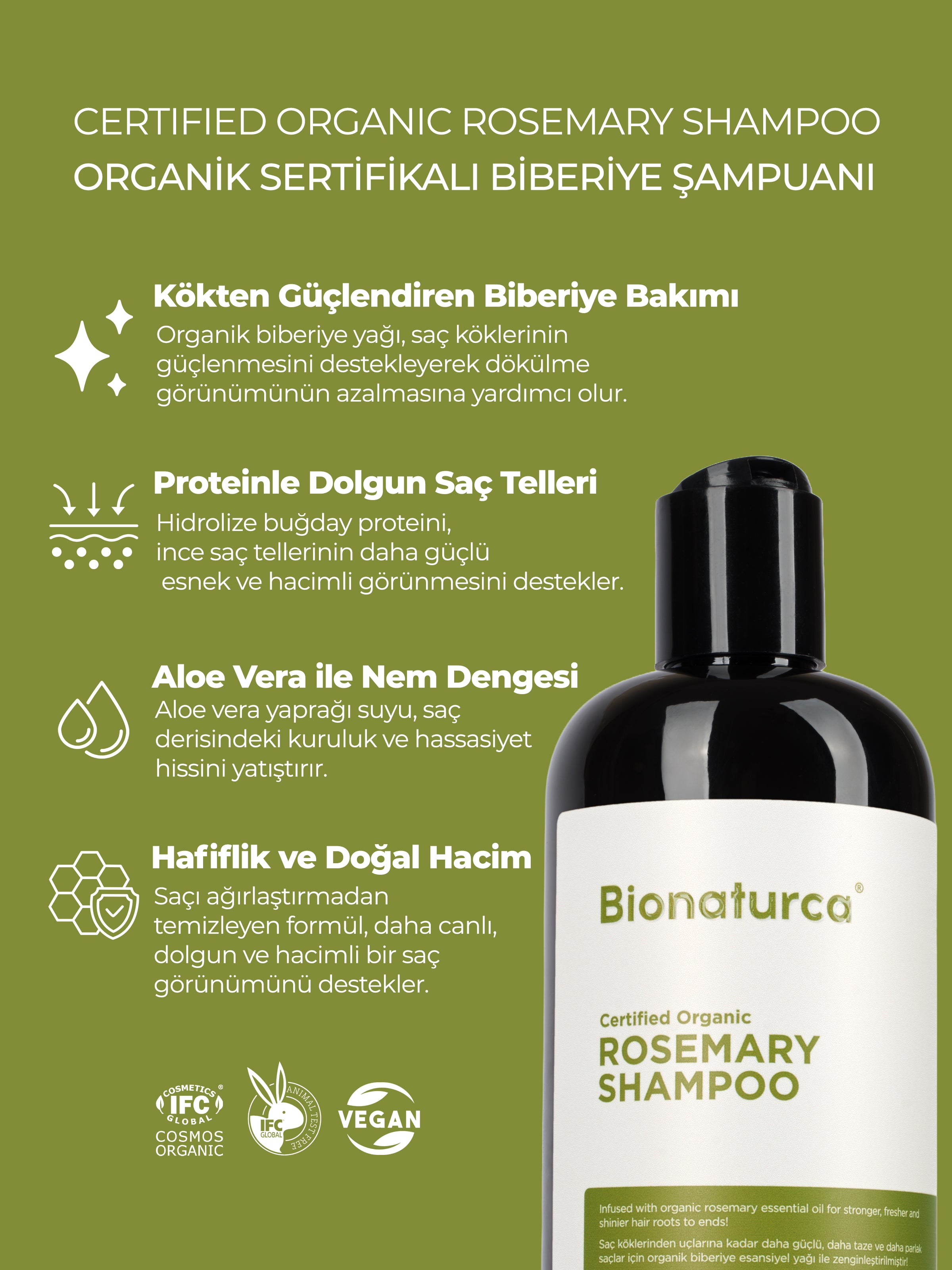 Organik Sertifikalı Dökülme Karşıtı Biberiye Şampuanı 400 ml