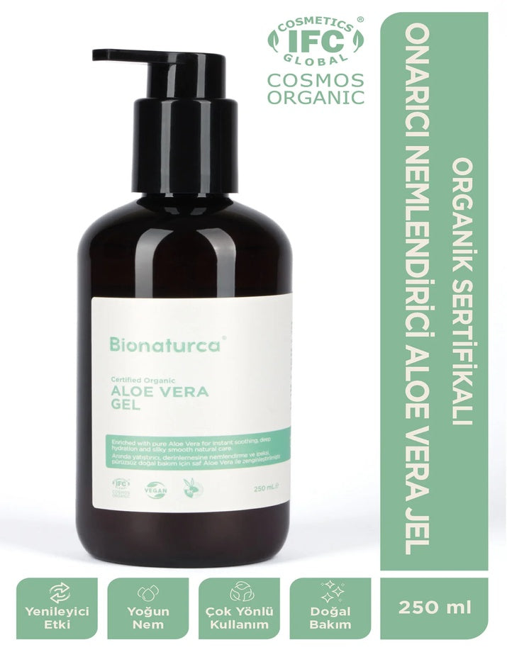 Organik Sertifikalı Onarıcı Etkili Nemlendirici Aloe Vera Jel 250 ml