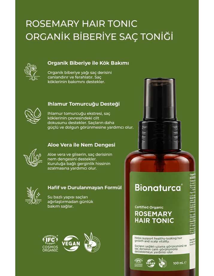 Organik Sertifikalı Biberiye Saç Toniği 100 ml