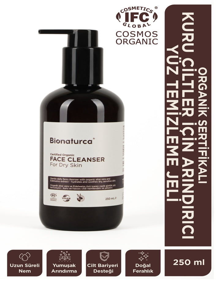 Organik Sertifikalı Kuru Ciltler İçin Yüz Temizleme Jeli 250 ml l- Bionaturca