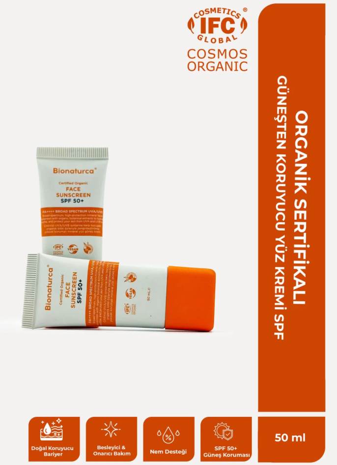 Organik Sertifikalı Güneşten Koruyucu Yüz Kremi SPF 50+  50 ml - Bionaturca